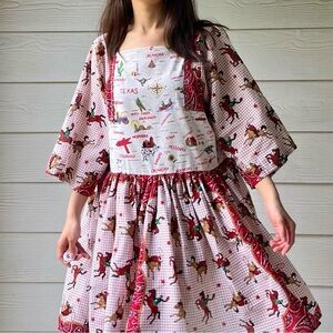 Western Rodeo | US Map | Handmade Bandana Dress SKU 05296 Red/Cowboy
